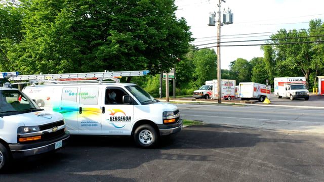 Heat pump installation technician with service van