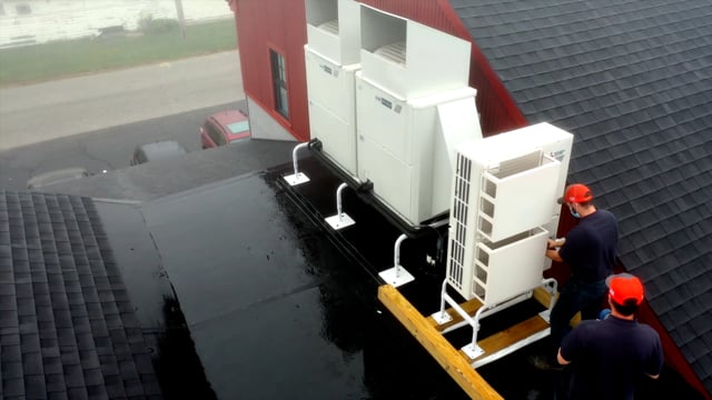 Heat pump installation on New Hampshire roof